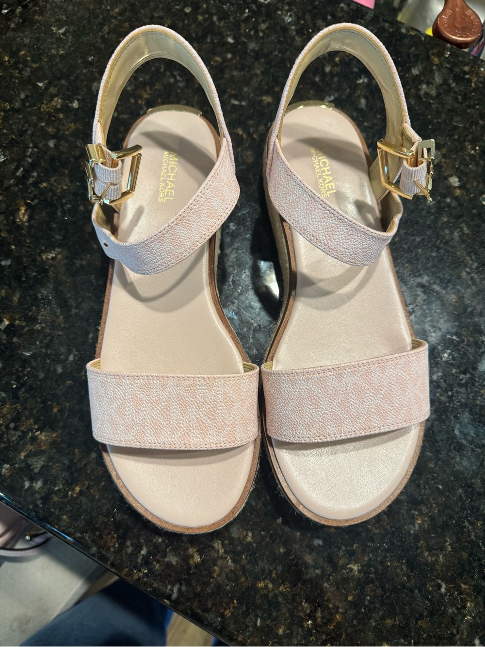 Michael Kors Blush Pink Slingback Sandals with Gold Buckles